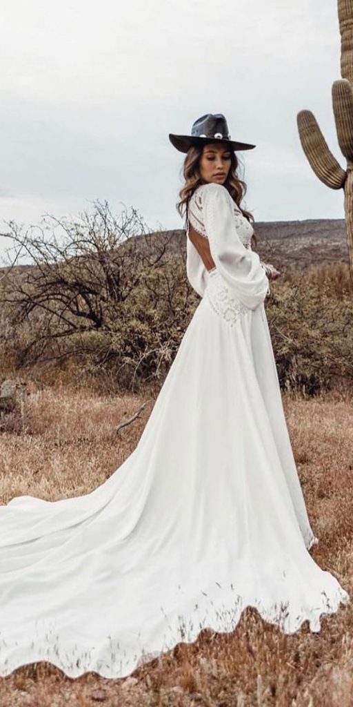 boho wedding dresses with sleeves a line open back gypsy ruedeseine