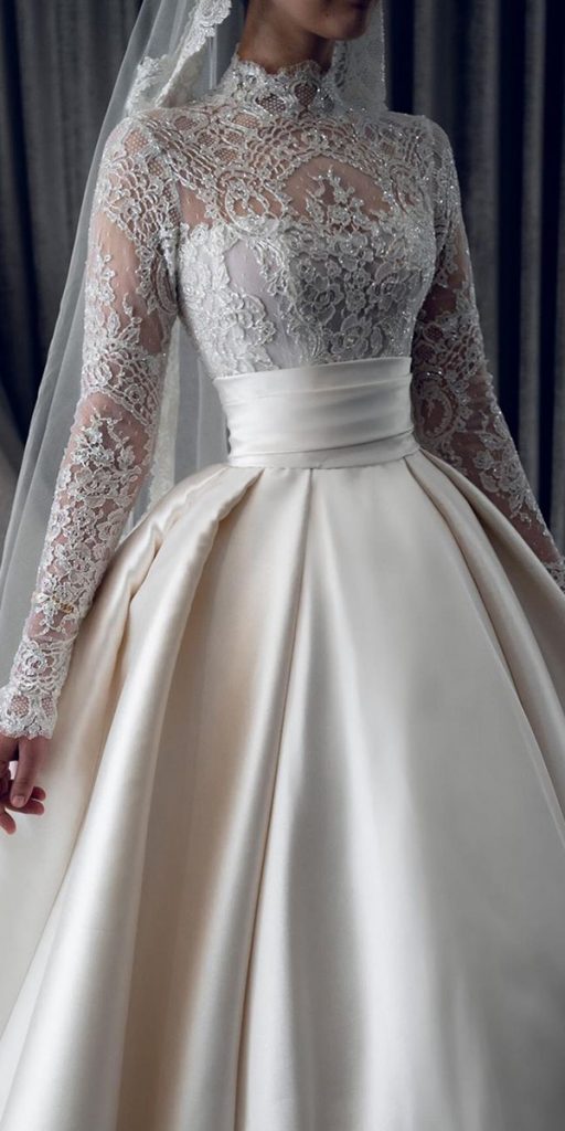  illusion long sleeve wedding dresses ball gown vintage lace leahdagloria