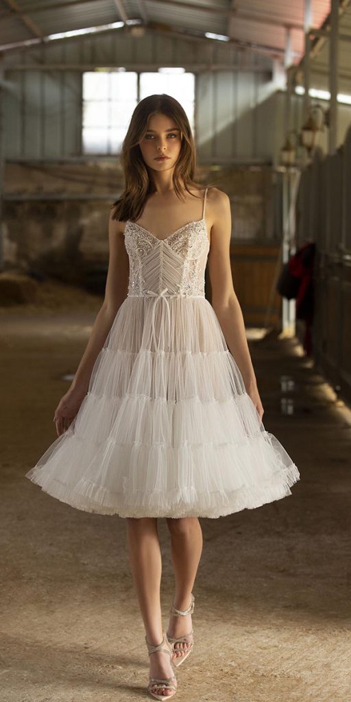 knee length wedding dresses with spaghetti straps lace beach berta