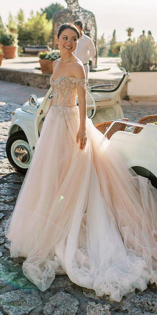lace ball gown wedding dresses off the shoulder lace top blush galialahav