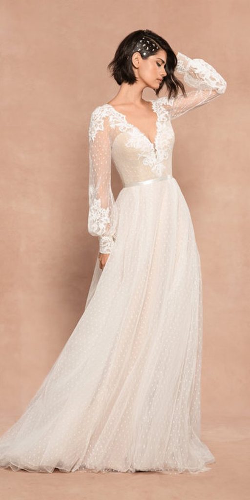 lace bridal gowns a line with long sleeves boho alessandroangelozzicouture