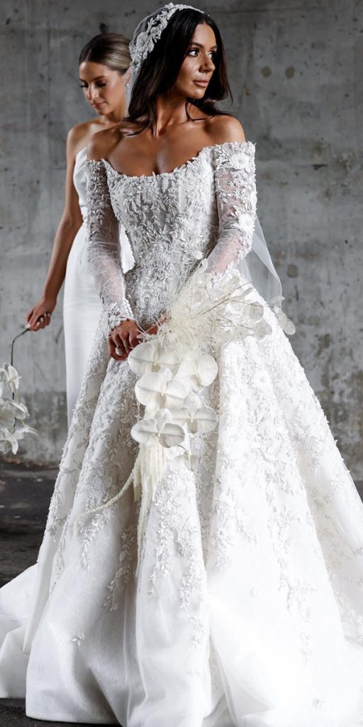 lace bridal gowns ball gown the shoulder with sleeeves vintage leahdagloria