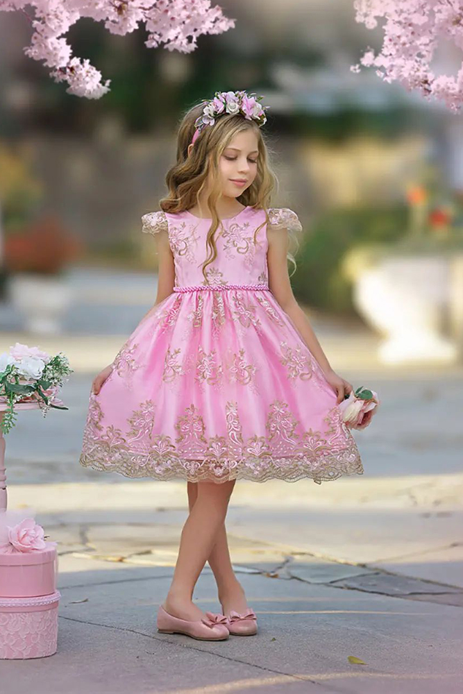 lace flower girl dresses pink gold irinkac33