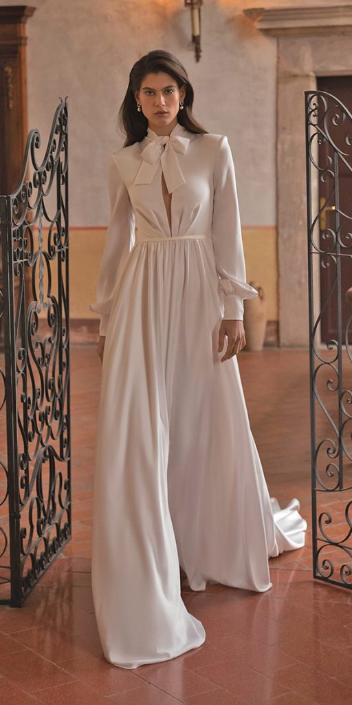 modest wedding dresses sleeves a line simple eva lendel