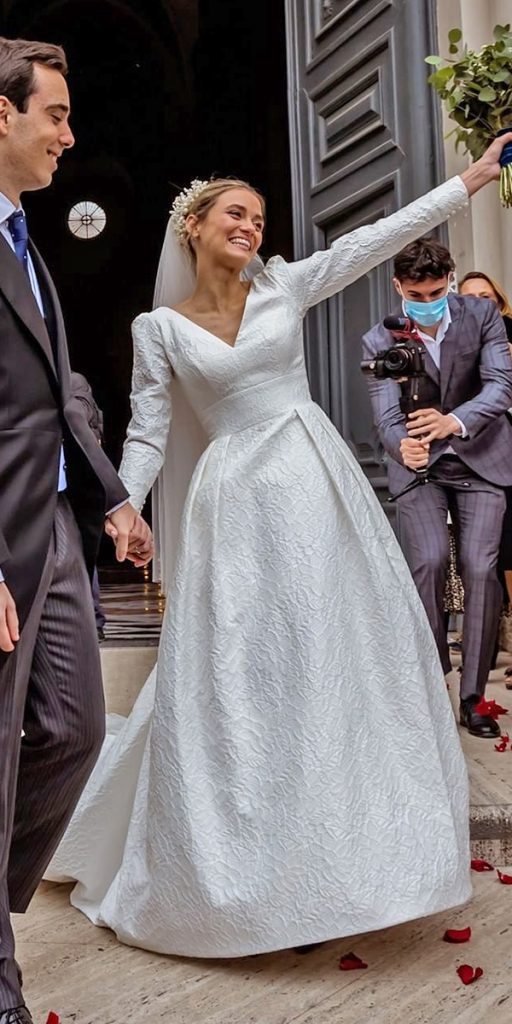 modest wedding dresses with sleeves a line with long sleeves-rosa clara