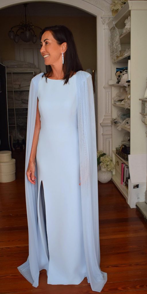 petite mother of the bride dresses simple with cape blue aliciaruedaatelier