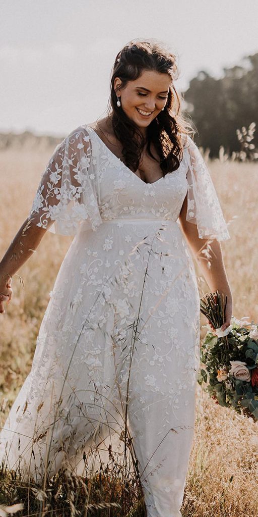 plus size wedding dresses a line v neckline boho annacampbell