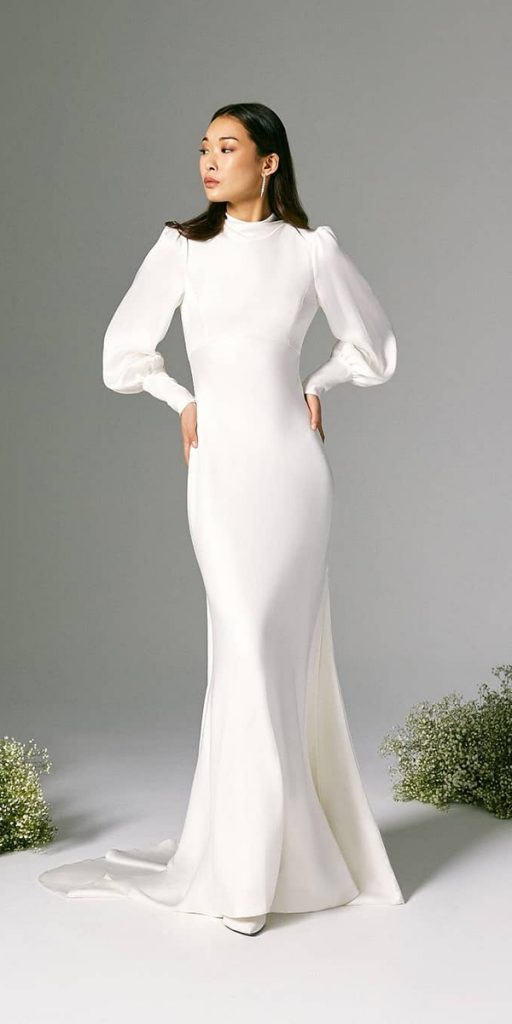 satin mermaid wedding dresses simple modest with long sleeves savannahmillerbridal_