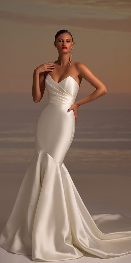satin mermaid wedding dresses simple strapless neckline rebel