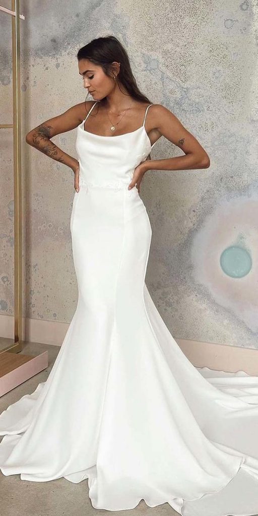 satin mermaid wedding dresses with spaghetti straps simple sexy loversxociety
