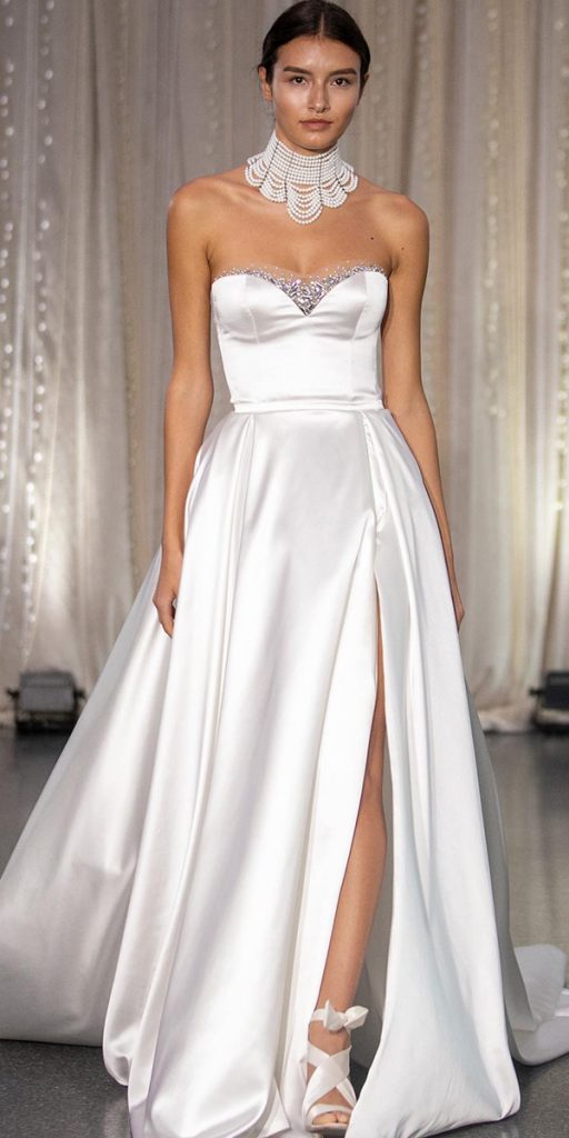 silk wedding dresses a line sweetheart strapless neckline lee grebenau