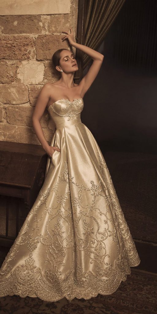 vintage lace wedding dresses a line strapless neckline gold kontento