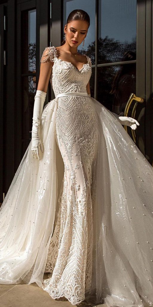 vintage lace wedding dresses gloves sheath with overskirt oksana_mukha