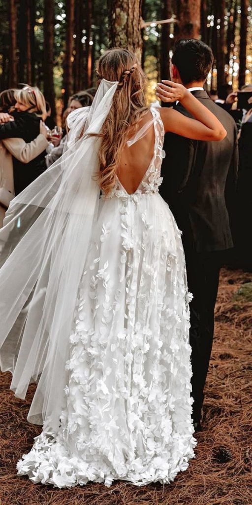 bohemian wedding dresses a line v back floral beach commischadurrantphotography