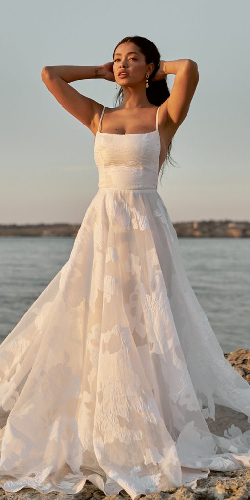 destination wedding dresses a line with spaghetti straps truvellebridal