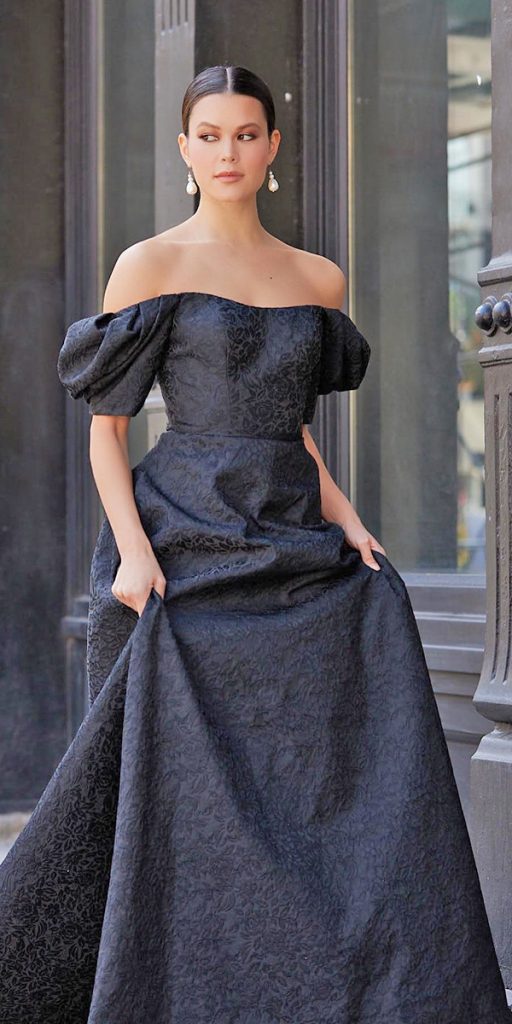 gothic wedding dresses a line off the shoulder with caps sleeves tiadora bridal
