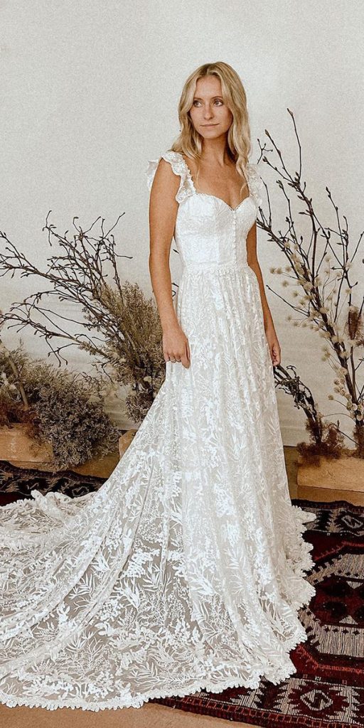 lace boho wedding dresses a line rustic dreamersandlovers