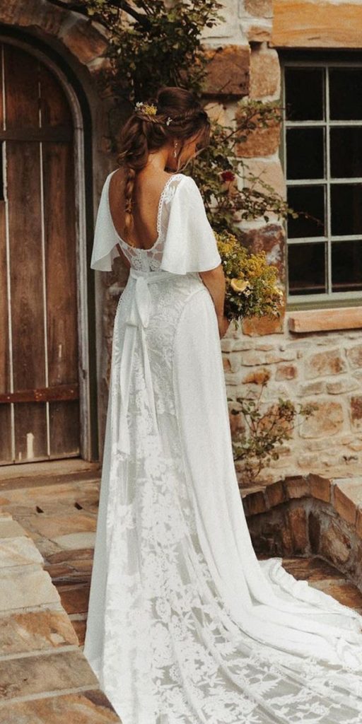 lace boho wedding dresses open back with sleeves dreamersandlovers
