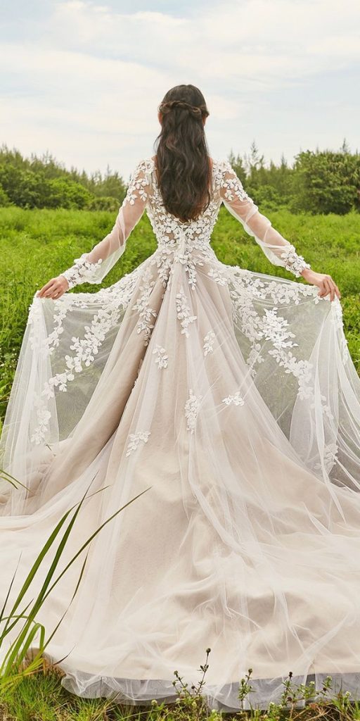 lace boho wedding dresses with long sleeves floral appliques rustic martinthornburg
