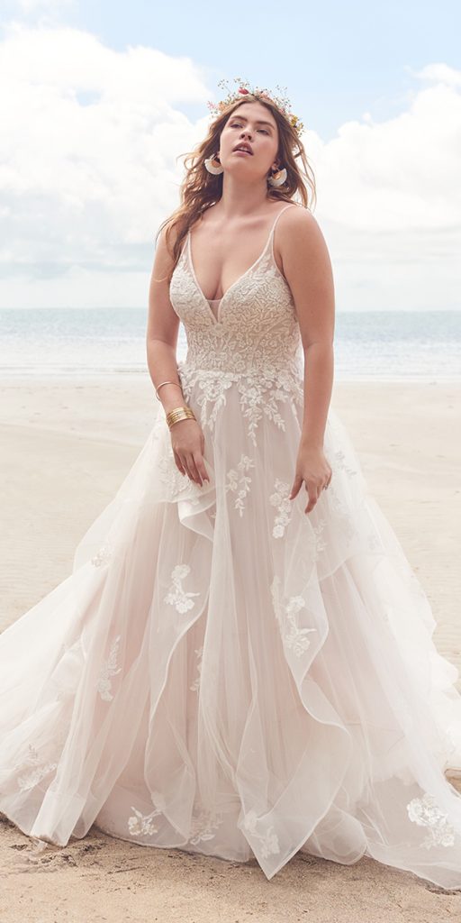  lace plus size wedding dresses beach sumer with spaghetti straps maggie sottero