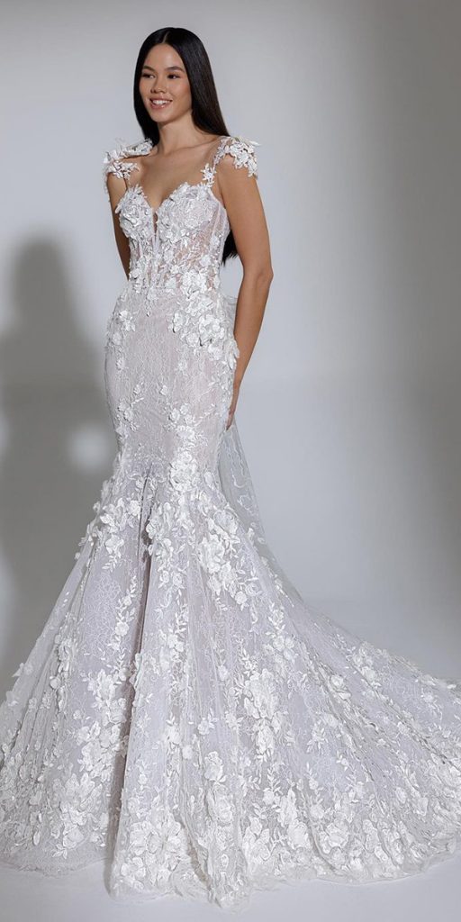 mermaid wedding dresses floral appliques sweetheart neckline lace pninatornai