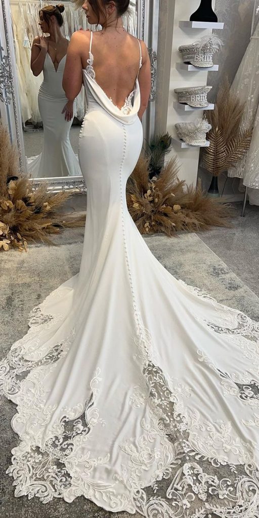 mermaid wedding dresses with spaghetti straps train lace backless enzoani