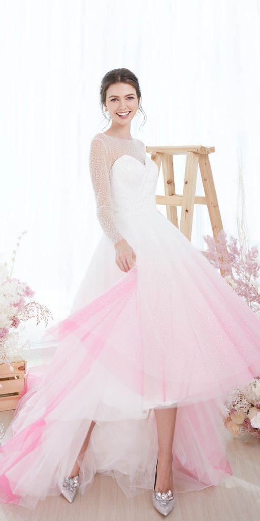 ombre high low wedding dresses with long sleeves digiobrida