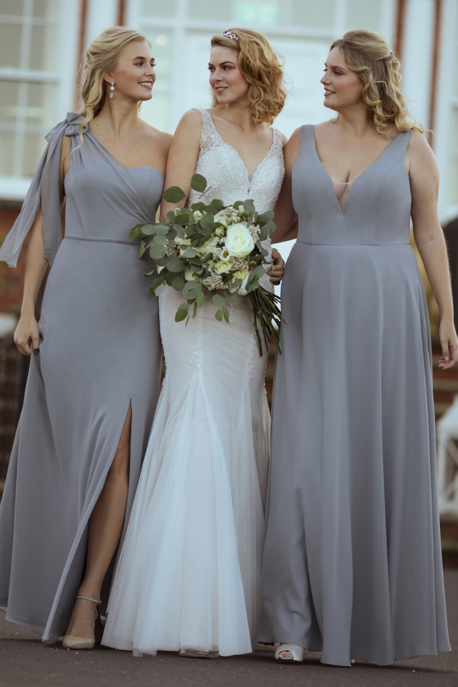 pale grey bridesmaid dresses simple long truebride