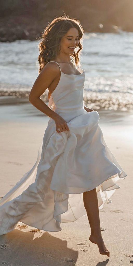 simple romantic bridal gowns with spaghetti straps beach annacampbell