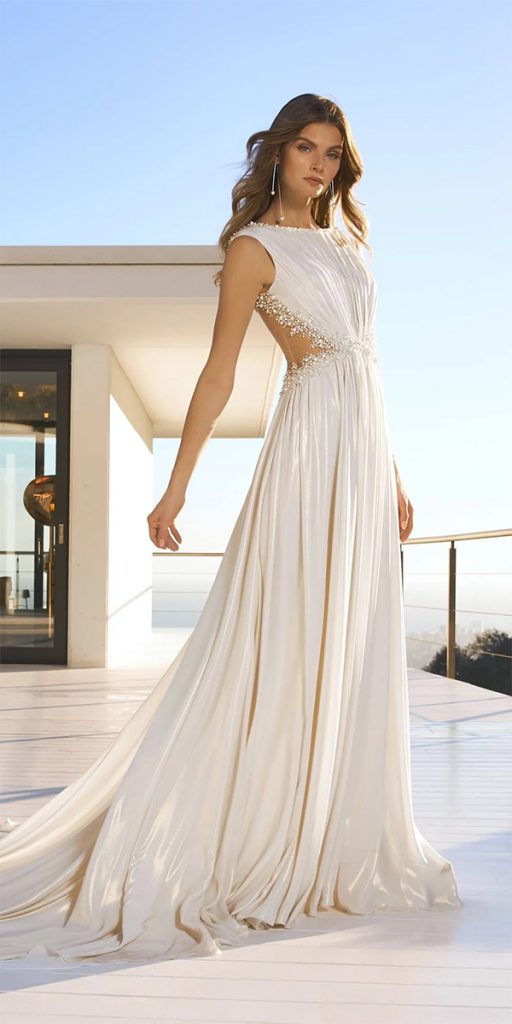 simple wedding dresses a line sleveless silk pronovias
