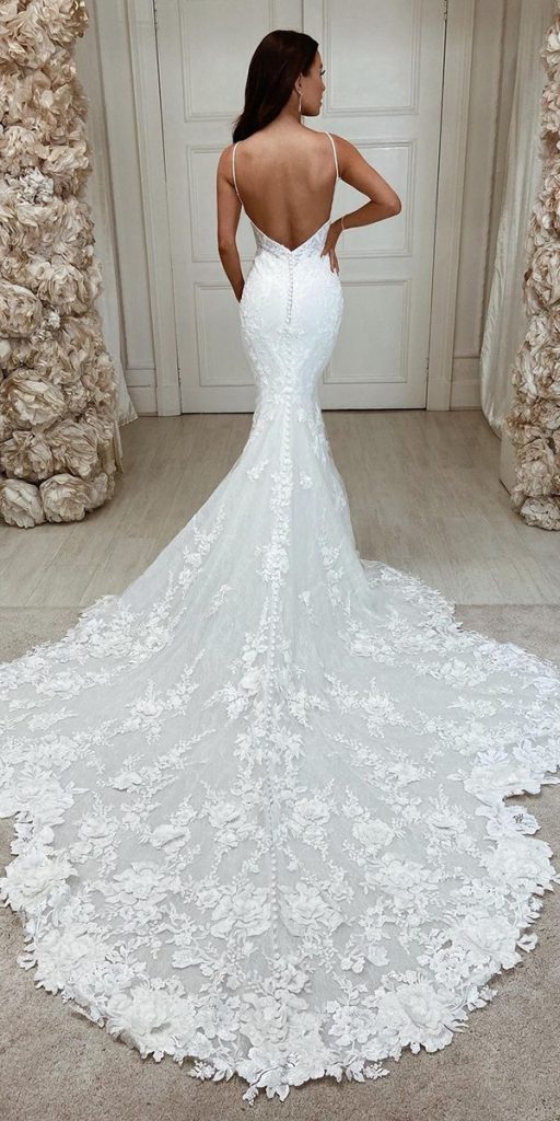 trumpet wedding dresses lace with spaghetti straps sexy martinaliana