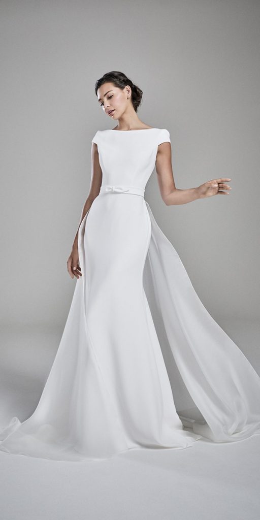 trumpet wedding dresses simple modest with overskirt suzanne neville