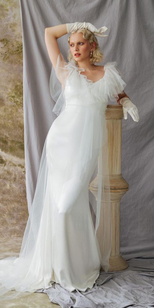 vintage romantic bridal gowns simple with gloves gatsby alexandragrecco