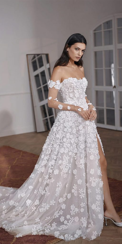 a line wedding dresses a line sweetheart neckline floral appliques leegrebenau