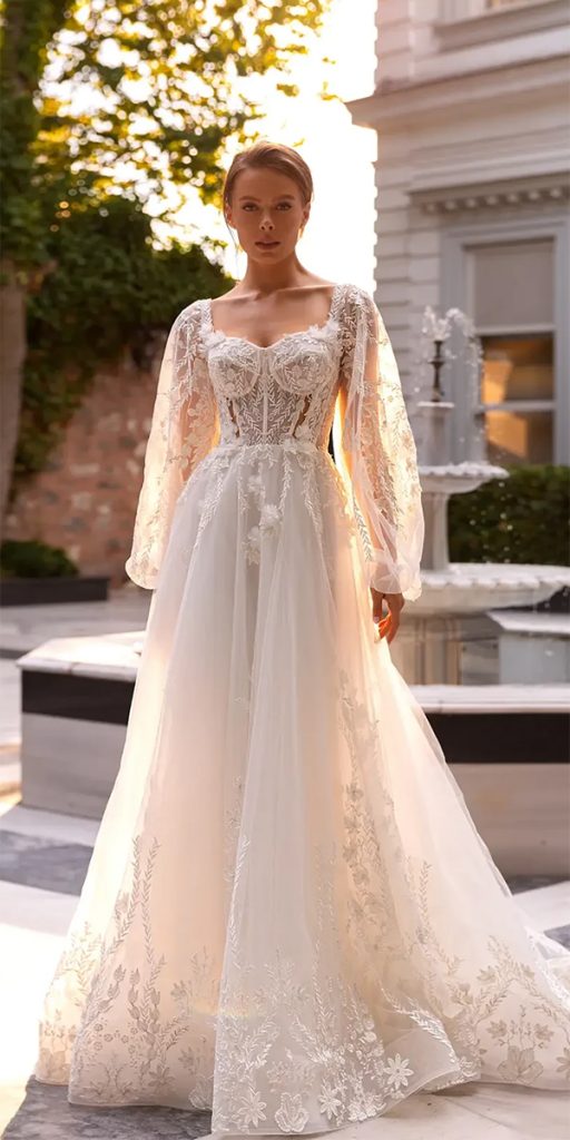 a line wedding dresses a line sweetheart neckline with sleeves daria karlozi