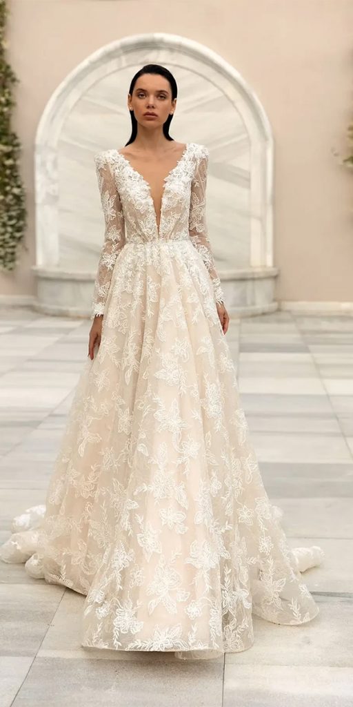 a line wedding dresses a line with long sleeves lace pollardi