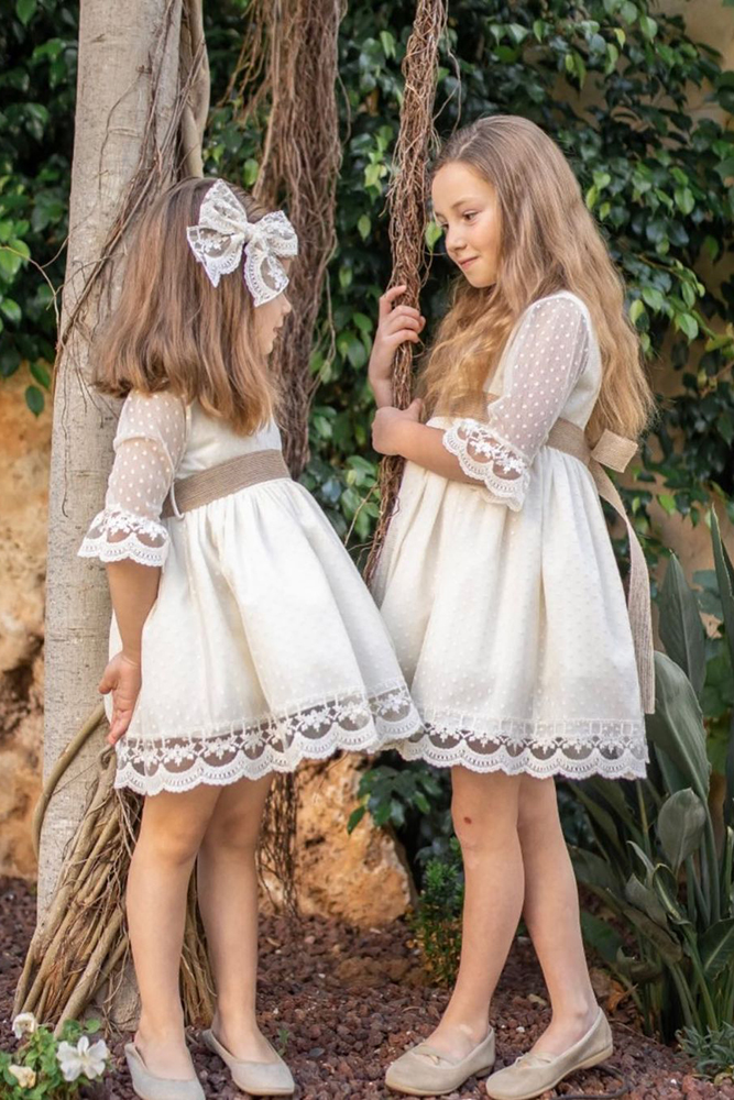 boho country flower girl dresses lace with slevees marinasmoda