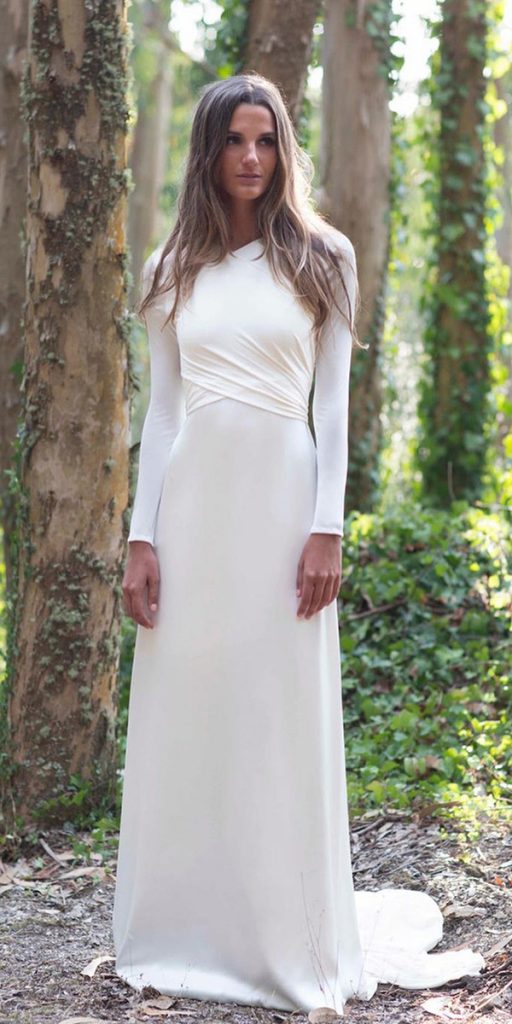 boho modest wedding dresses sheath with long sleeves ohqueluna