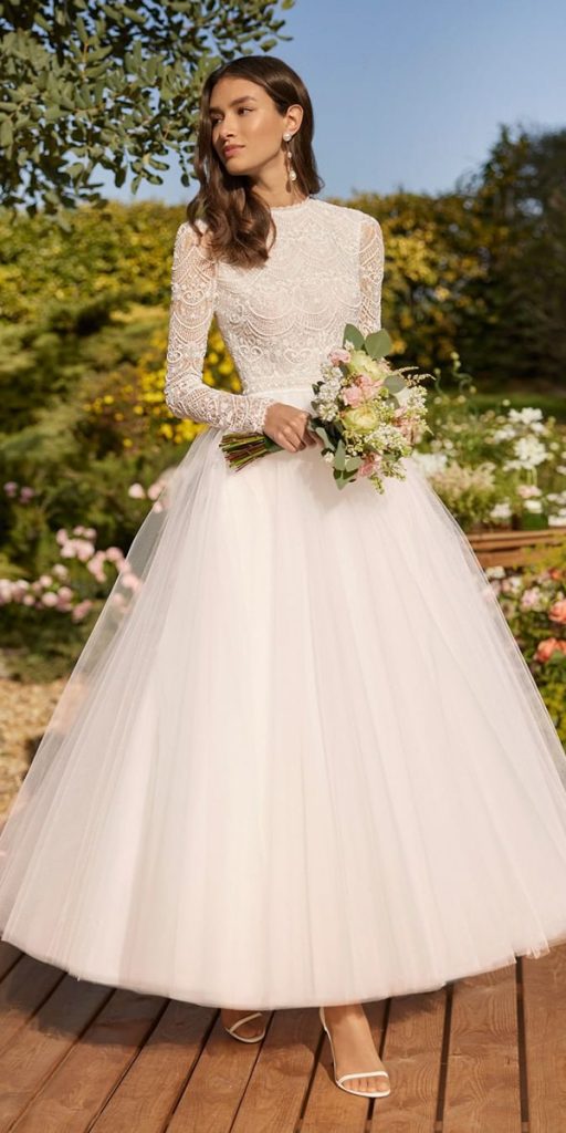 tea length wedding dresses vintage with long sleeves lace rosa clara