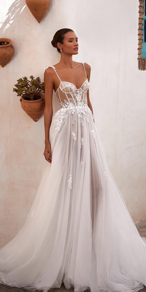 trendy wedding dresses a line with spaghetti straps lace julie vino