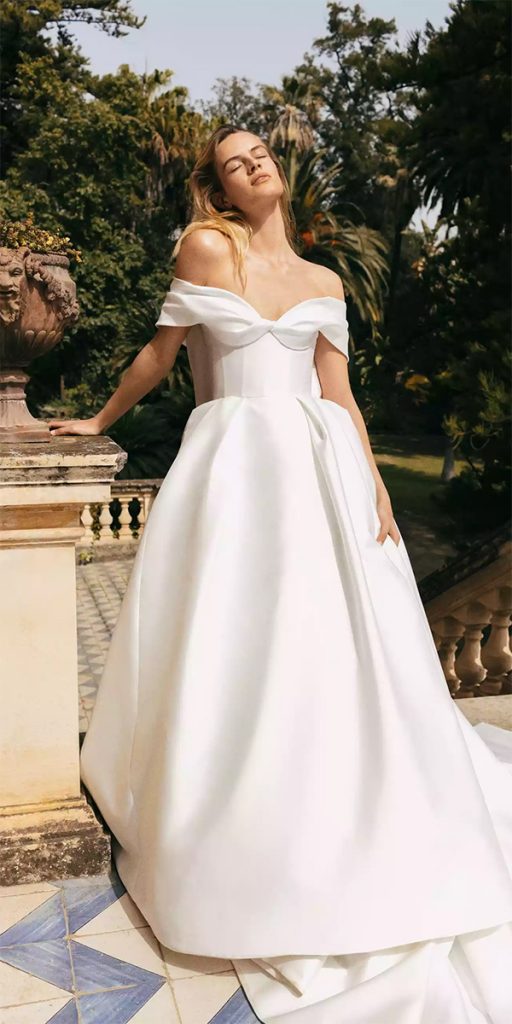trendy wedding dresses simple off the shoulder moniquelhuillier