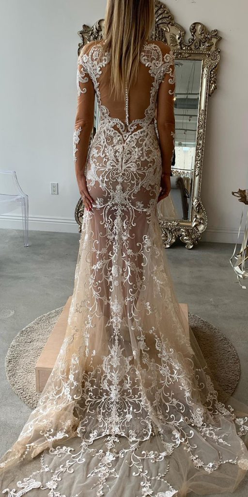 unique lace wedding dresses blush sexy with sleeves nektaria
