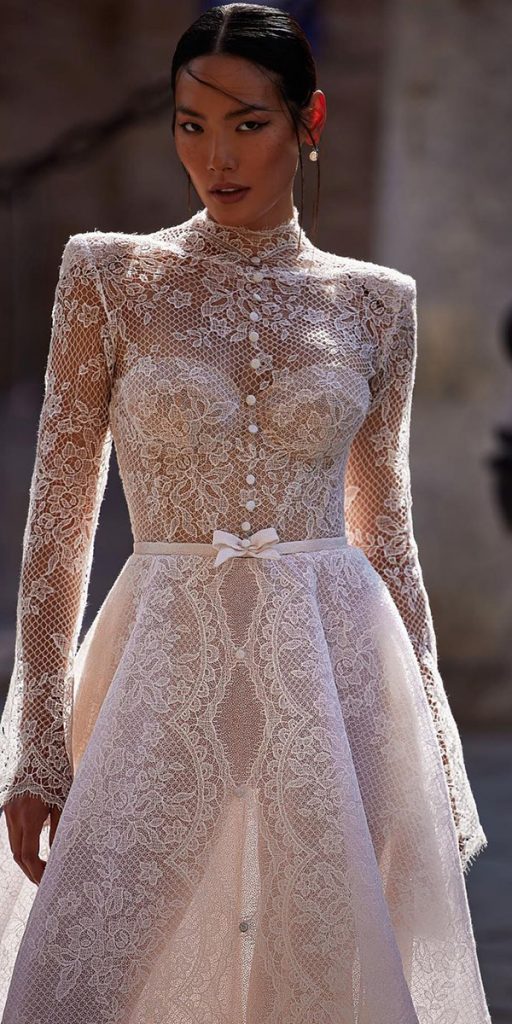unique lace wedding illusion sleeves sweetheart neckline julievinobridal