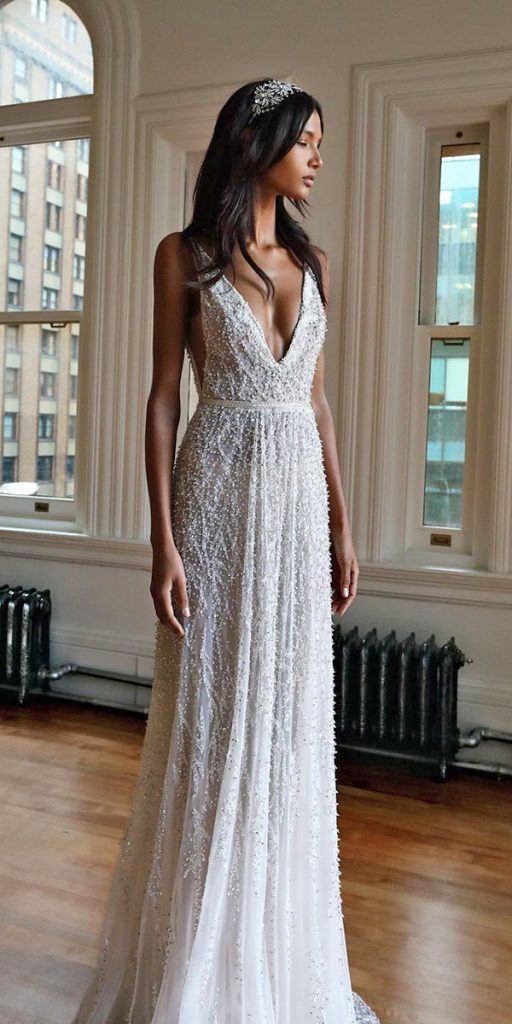 vintage wedding dresses long v neckline beaded inbaldrorofficial