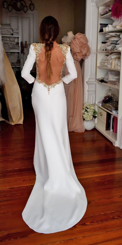 vintage wedding dresses sheath simple open back with long sleeves aliciaruedaatelier