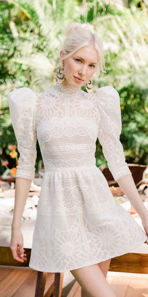 vintage wedding dresses short boho lace with long sleeves watters