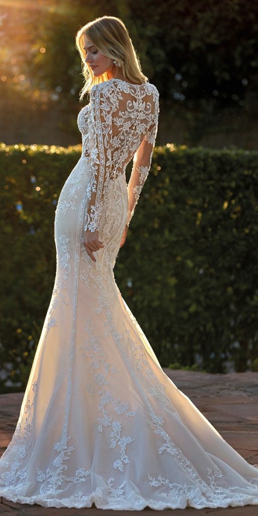 wedding-dresses-with- sleeves fit and flare illusion tattoo effect back houseofstpatrick