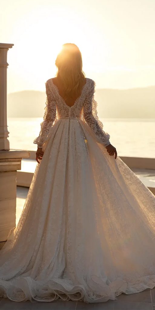 wedding dresses with lace sleeves low back daria karlozi