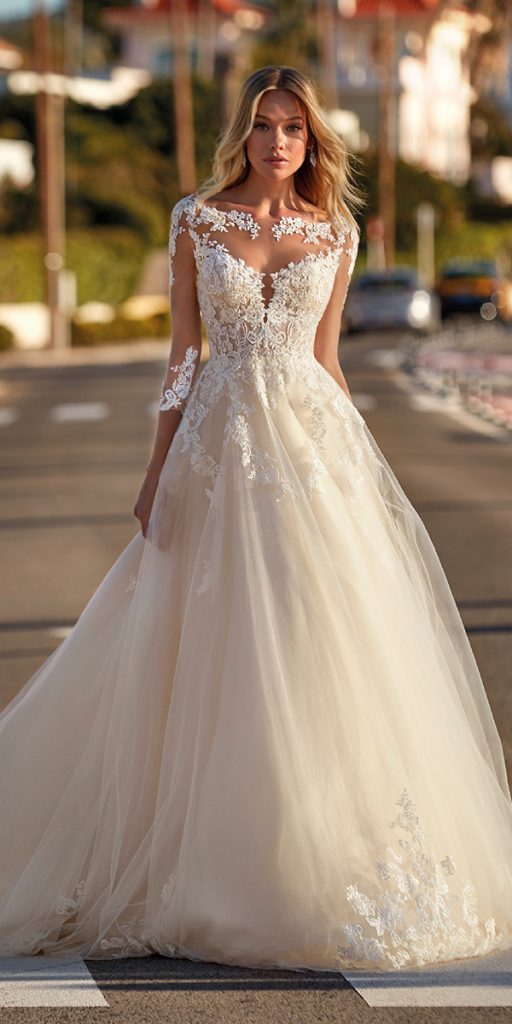 dresses with lace sleeves sweetheart ball gown illusion neckline house of patric