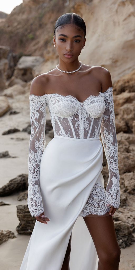 wedding dresses with lace sleeves sweetheart neckline vintage beach pninatornai